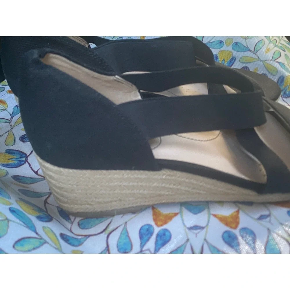 LifeStride Soft System Wedge Sandals Womens 10M Black NWOT Espadrille‎ Strappy